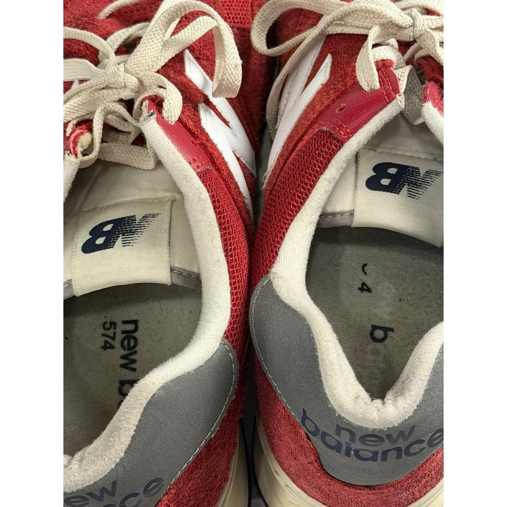 New Balance 574 Red Suede Mesh Low Top Sneakers Mens Shoes size 12